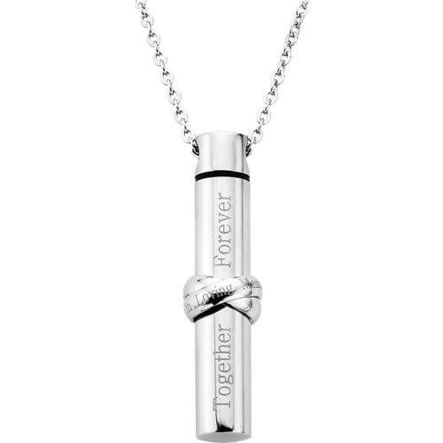 "In Loving Memory" Ring with "Together Forever" Cylinder Cremation Jewelry for Ashes Pendant Stainless Steel Urn Necklace