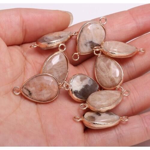 Rose quartzs drop-shaped gold-plated semi-precious stones connector for jewelry making temperament accessories size 14x27mm