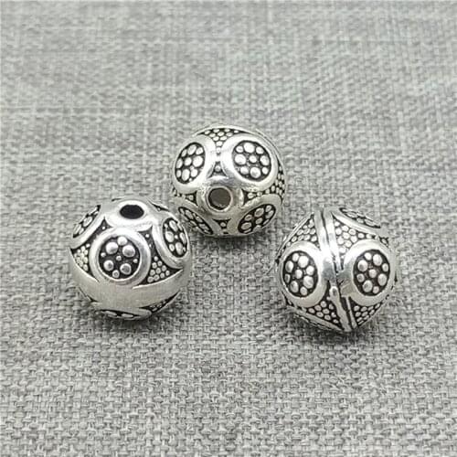 2 Pieces of 925 Sterling Silver Flower Round Beads w/ Imprint for Bracelet