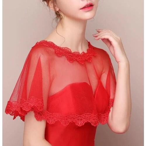 Appliqued Lace Bolero Women Champagne Red Cape Bolero Femme Bridal Bolero Mariage Wedding Shrug Party Dress Wraps And Shawls
