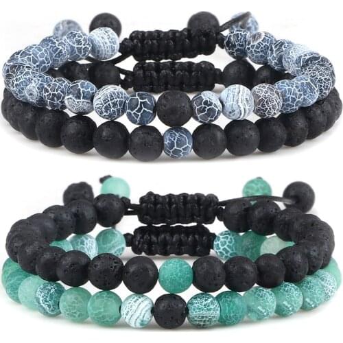 Hot Couple Distance Beaded Bracelets Set Natural Volcanic Rock Weathered Stone Bracelet Men Bangles Women Energy Balance Jewelry