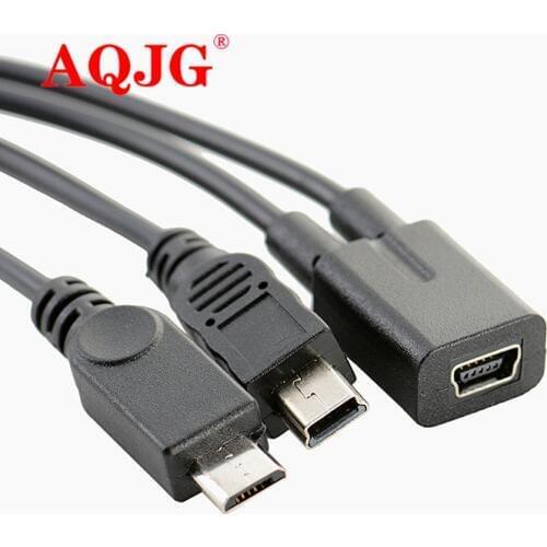 Mini USB 5Pin Female to mini usb 5pin male + micro USB male Y Splitter 1 to 2 Converter Charging Cable 30CM