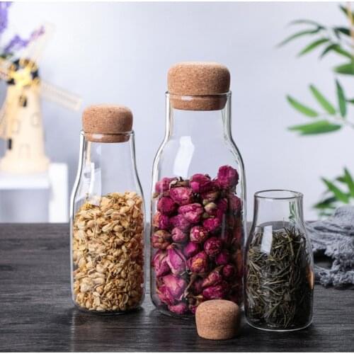 New Japanese transparent glass sealed tea can coffee bean bottle whole grain milk powder food cork bottle,Sugar & Creamer Pots