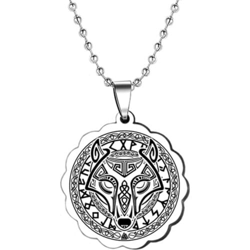 Stainless Steel Viking Men Necklace Aegishjalmr Vegvisir Flower Shape Pendants Necklaces Vintage Hip Hop Jewelry