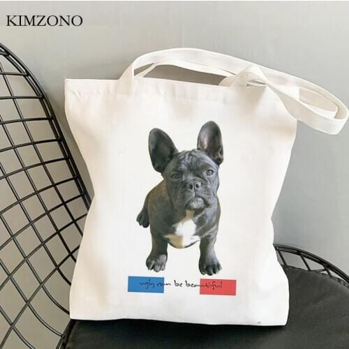 French Bulldog shopping bag shopper handbag cotton bolso bolsas de tela grocery bag jute fabric sac toile