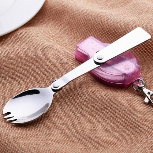 Outdoor Portable Folding Fork Spoon Stainless Steel Picnic Camping Tableware Multifunction Travel Cutlery-spoon Kitchen Utensil