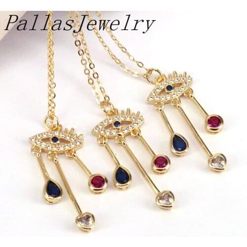 10Pcs CZ Micro Pave Eye Pendant Jewelry, Lucky Eye Cubic Zirconia Gold Filled Charm Necklaces