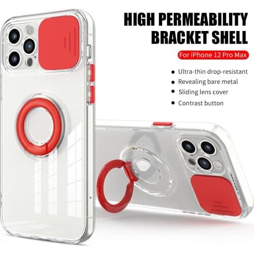 Push Camera Shockproof Clear Case For IPhone 12 11 Pro Max Mini On Aphone Aifon X XS XR 7 8 Plus SE Ring Stand Soft Cover Funda