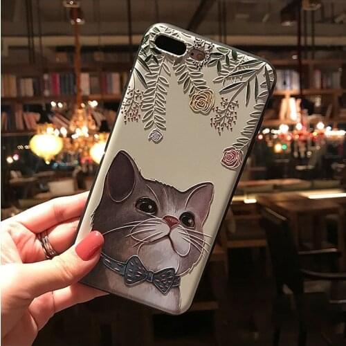Anti-scratch Embossed Case for iPhone 12 11 Pro Max Mini XS XR X 7 8 6 6S Plus Case 3D Relief Cute Cartoon Cat Soft Cover Funda