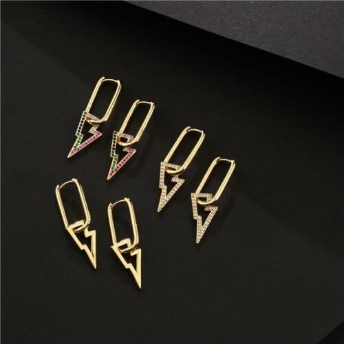 WTLTC Punk Stylish Hollow Lightning Shaped Hoop Earrings Hanging Crystal Geometric Earrings Personlity Hoops Earrings With Charm