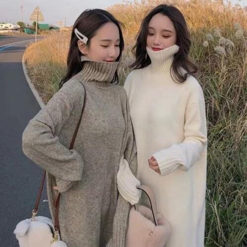 GOOHOJIO 2020 New Autumn Winter Sweaters Women Turtleneck Ladies Thicken Sweater Loose Long Over The Knee Pullover Sweater Women