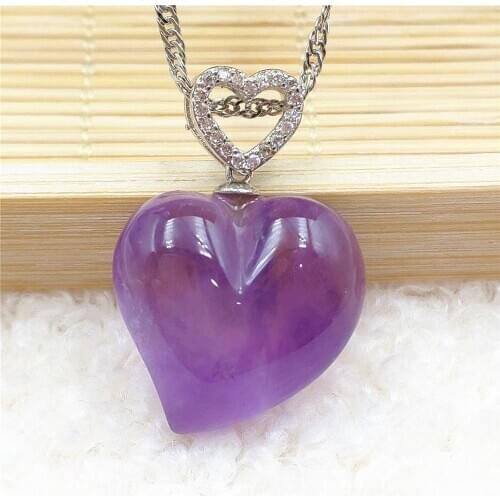 Top Natural Purple Lavender Amethyst Quartz Heart Pendant 22x21mm Love Women Men Amethyst Necklace Jewelry From Brazil AAAAA