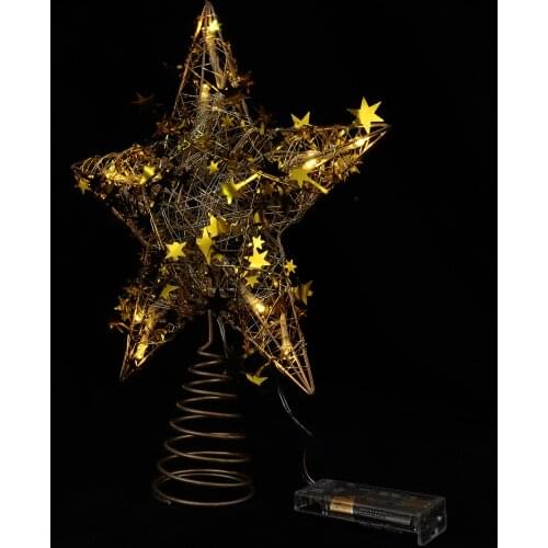1pc Christmas Tree Topper Luminous Star Shape Treetop Decor For Home Party Iron Battery Box LED Lamp Christmas Tree Top Star