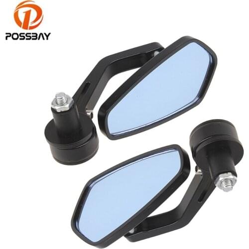 POSSBAY 7/8'' Universal Motorcycle Bar End Side Rear View Mirror Bike Aluminum Handlebar End Blue Mirrors for Suzuki Kawasaki