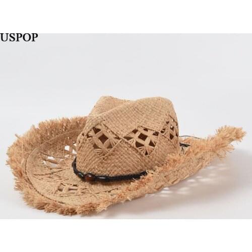 USPOP Summer hats Women Raffia Straw Sun Hat Breathable Wide Brim Beach Hat