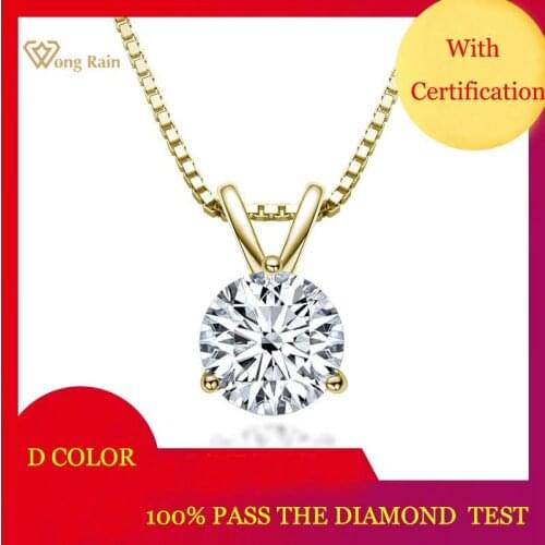 Wong Rain 100% 925 Sterling Silver Round Created Moissanite Gemstone 1Ct Pendant Necklace Engagement Fine Jewelry Wholesale