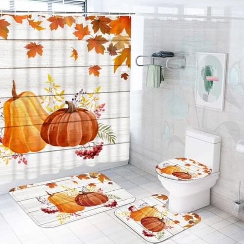 Pumpkin Shower Curtains Set Waterproof Curtain Bathroom Fabric Shower Curtain Landscape Bath Hanging Curtains Home Decoration