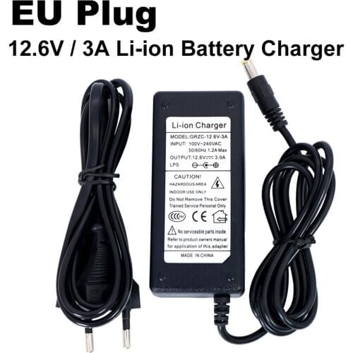 10PCS Liitokala 12.6V 3A Lithium Battery Charger 3 series lithium Cbattery 12V battery charger DC 5.5*2.1MM+US EU AC power cord