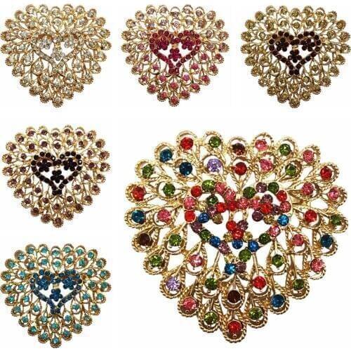 Mixed Colors Crystal Heart Brooch Pin Fashion Rhinestone Jewelry Women Wedding Pins Large Brooches For Women BRO45