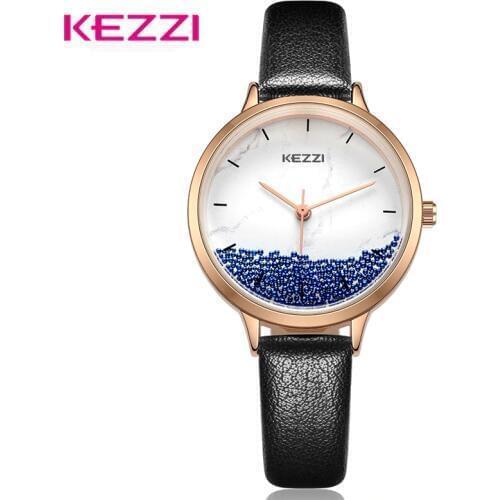 KEZZI Womens Wristwatch Fashion Sandpaper Quartz Watch Casual Leather Watch Ladies Waterproof Watches Relogio Feminino