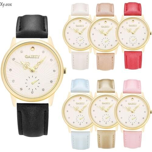Womens Casual Crystal Rhinestone Leather Band Analog Quartz Wrist Watch