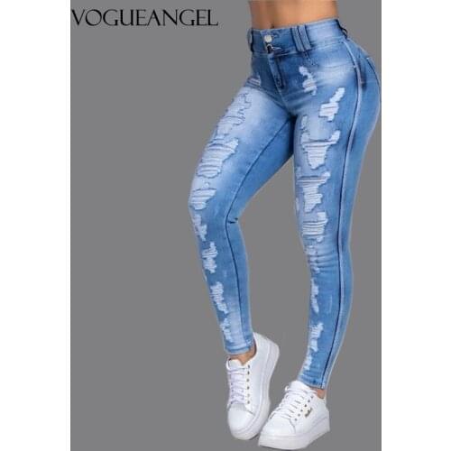 2021 New Fashion Ripped Jeans For Women Scratch Denim Trousers High Waisted Skinny Pencil Pants Hollow out Sexy Female Jeans
