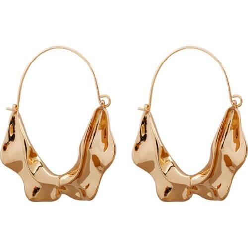 Geometric Irregular Metal Wind Alloy Basket Hoop Earrings Simple Female Gold Color Popular Leaf Accessories Earrings Women Party