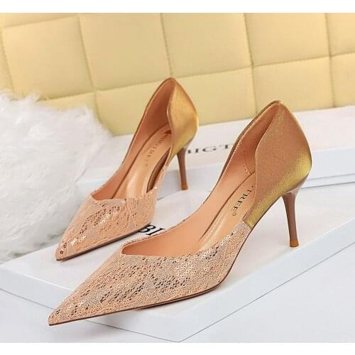 2021 Autumn Fashion Women Gold 7cm Extreme High Heels Pumps Designer Bling Cinderella Valentine Wedding Shoes Plus Size 34-43