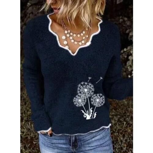 2021 Large Size Loose Sweater For Women Fashion V-neck Printed Sweater Women Starfish Hair Pullover Thicken Womens Sweater