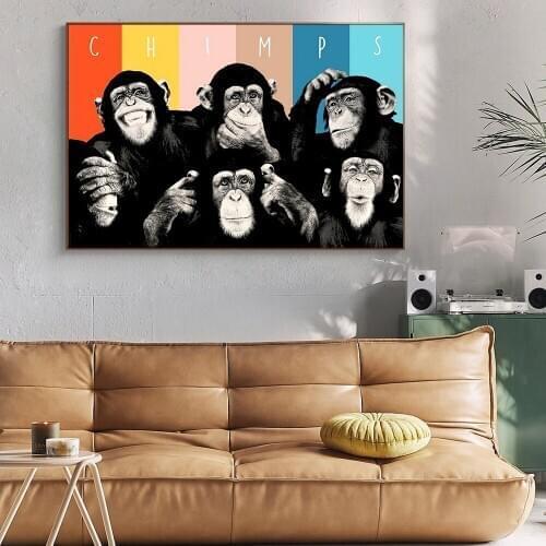 Orangutan Monkey Chimp Art Canvas Print Painting Gorilla Animal Funny Family Living Room Wall Picture Home Decoration Poster