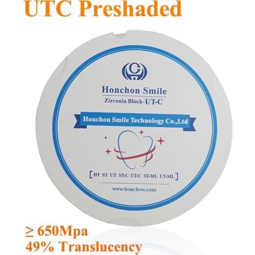 1PC UTC 95*22mm 49% Translucency Anterior Preshaded Dental Zirconia Disc for Zirkonzahn System