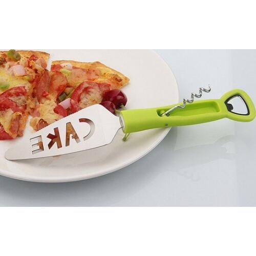 1PC High quality green ABS handle with Stainless Steel cheese knife with wine opener cake tools pizza cheese slicer KX 172