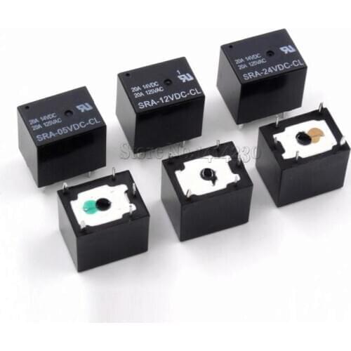 100Pcs 5V 12V 24V 20A DC Power Relay SRA-05VDC-CL SRA-12VDC-CL SRA-24VDC-CL 5Pin PCB Type In stock Black Automobile relay