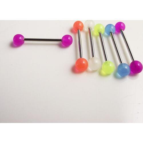 5Piece Free shipping Fashion glow in the dark tongue ring barbell Stainless Steel tragus ear piercing jewelry