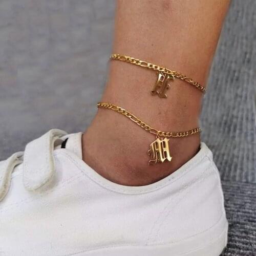 A-Z Letter Initial Anklets Bracelet For Women Stainless Steel Alphabet Anklet Boho Summer Beach Barefoot Foot Jewelry Gift BFF