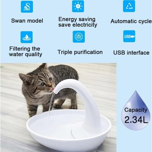 2.4L Quiet Automatic Electronic Water Fountain For Cats And Dog Swan Pet Drinking Cat Water Dispenser Cleaning Kit Smart Sensor