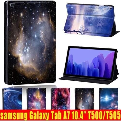 Case for Samsung Galaxy Tab A7 10.4 Inch 2020 T500/T505 Printed Black PU Leather Tablet protective Stand Cover Case+Free Stylus