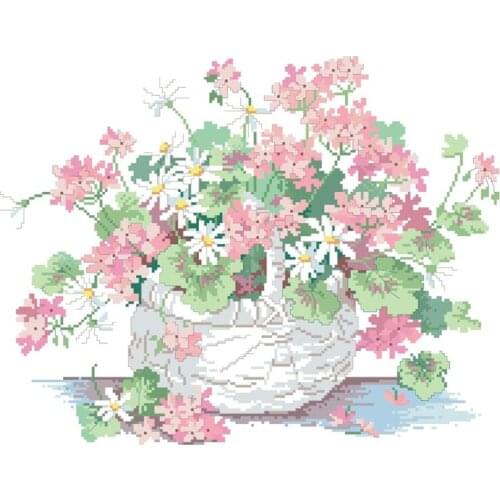 Flowers in basket cross stitch package 18ct 14ct 11ct cloth cotton silk thread embroidery DIY handmade needlework