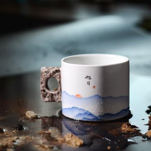 Jingdezhen creative Mug Jingdezhen hand painted Yuanshan sunrise water cup office ceramic cup breakfast milk cup