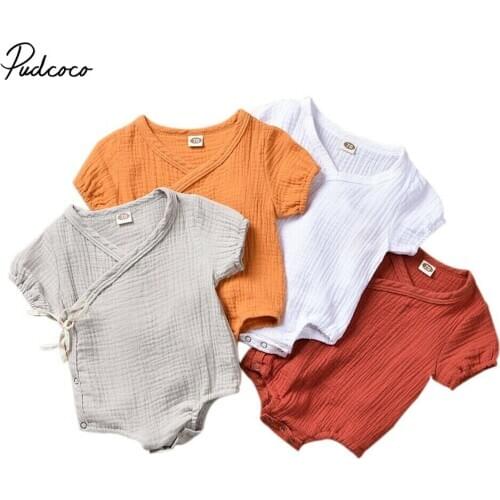0-18M Newborn Kids Baby Boy Girls Clothes Summer Short Sleeve Plain Romper Elegant Casual Cute lovely Outfits new born Sunsuit