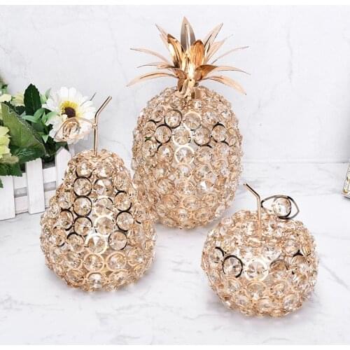 European Metal Artificial Crystal Pineapple Apple Pear Miniature Figurine Plant Fruit Crafts Ornament Home Decoration Gifts