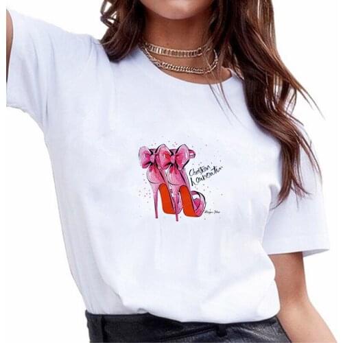 T-shirts Top for Women high heels Print 90s Casual Fashion Lady Graphic Short sleeve T Shirt Ladies Female Tee T-Shirt Clothing