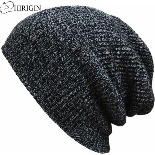 HIRIGIN 2017 Autumn Winter Men Women Slouch Skull Cap Oversize Long Beanie Baggy Cap Crochet Knit Hat Ski Hat Unisex