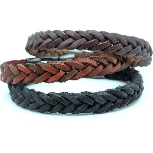 Mens Vintage Genuine Leather Braid Bracelets Handmade Stylish Leather Wristband Cuff Bracelet Jewelry Brown Black Stock
