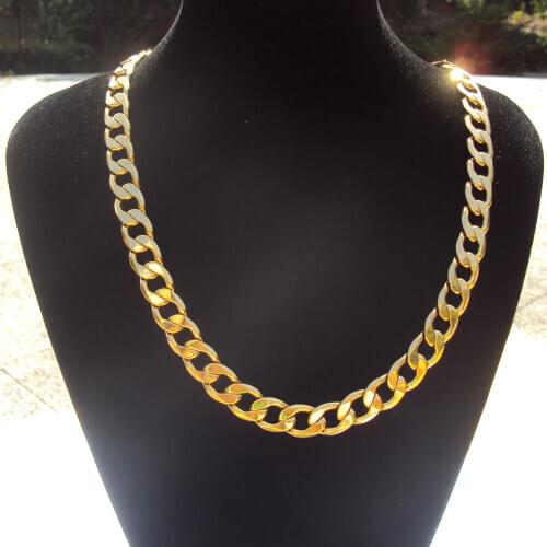MENS NECKLACE 10MM 14 K SOLID GOLD FINISH PREMIUM QUALITY CUBAN CURB LINK CHAIN