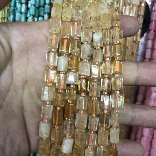 Wholesale 2strings Natural Citrin e Quartz Beads,Gem Stone Loose beads,Polished Raw Stone Tube beads for jewelry 15.5"/string
