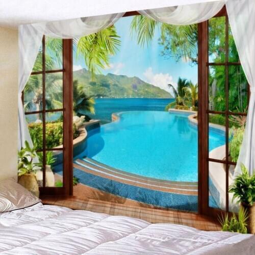 Landscape Window Tapestries Wall For Home Deco Living Room Bedroom Large Size