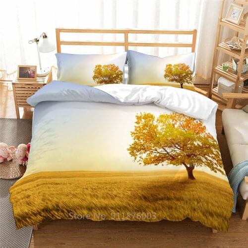 Golden Autumn Bedding Set Trees Fallen Leaves Road Print Duvet Cover Set Bed Linen Set Bedclothes Nature View Bedding Pillowcase
