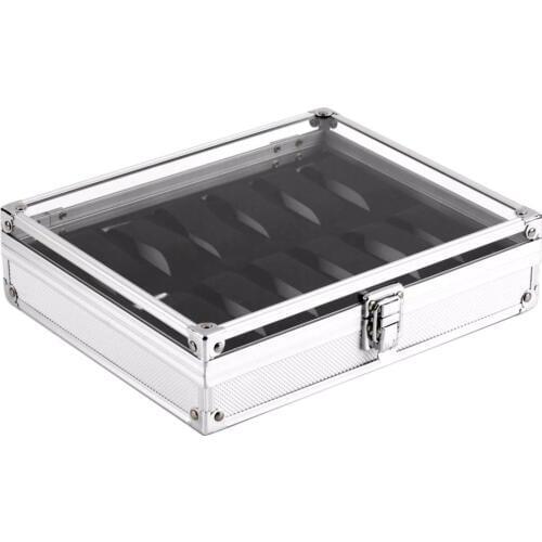 Professional 12 Grid Slots Watch Box Jewelry Display Storage Square Box Case Aluminium Suede Inside Container