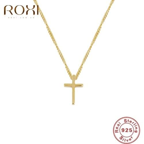 ROXI Minimalism Cross Pendant Necklaces for Women Unusual Jewelry 925 Sterling Silver Gold Necklace Chain Collares Bijoux Femme